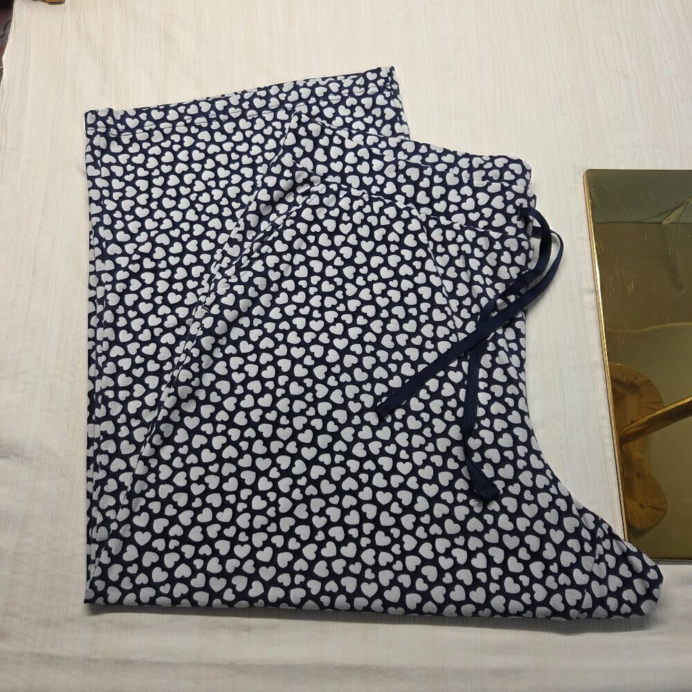 Lands' End Extra Large Navy Blue White Hearts Pull On Drawstring Lounge Pants